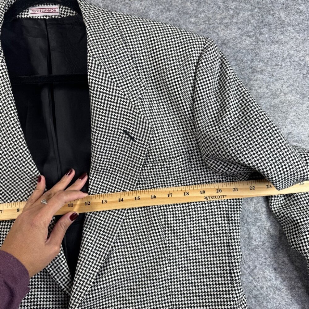 Vintage Black White Wool Houndstooth Checkered Academia Double Breasted Blazer - Picture 9 of 16